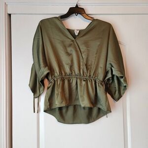 Joie Silky Green Shirt Women's Large Rouched Flowy Renaissance